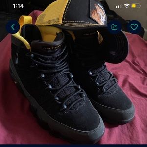 Jordan 9s university gold with the hat size 10